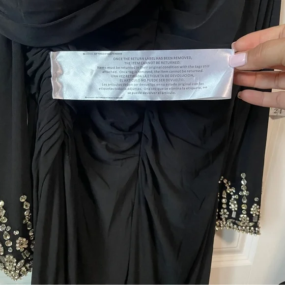 Mac Duggal Women's leena Foldover Long Sleeve Jeweled Midi Dress - Picture 11 of 14